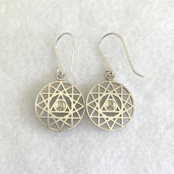Sterling Silver Openwork Round Mandala Trinity Star Chrysocolla Dangle Earrings - Picture 8 of 16